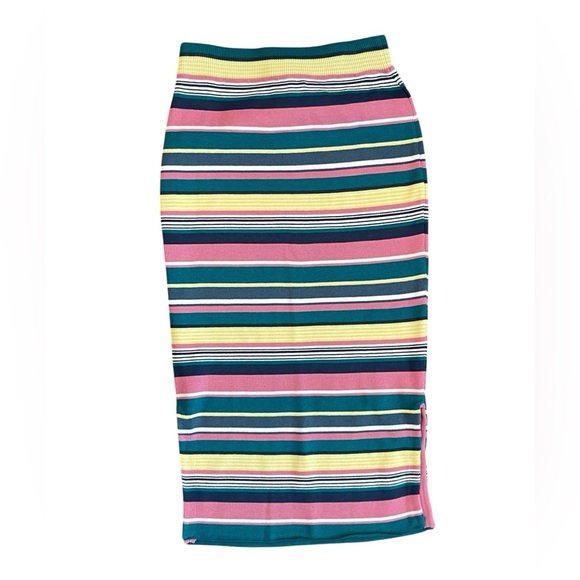 Maeve Anthropologie Lana Striped Midi Skirt Multicolor Side Slit Small - Picture 7 of 7